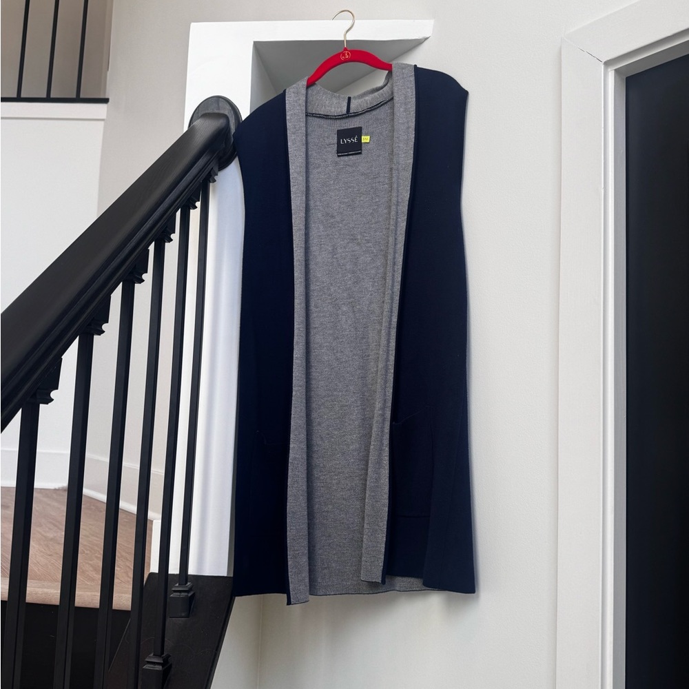 Lysse Navy & Gray Long Sleeveless Cardigan Vest – Size S/M